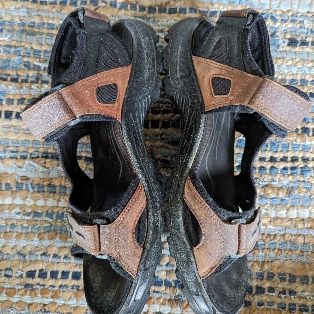 Ecco Open Toe Leather Sandals Receptor Technology 11 Deep Brown Hiking Water Spo